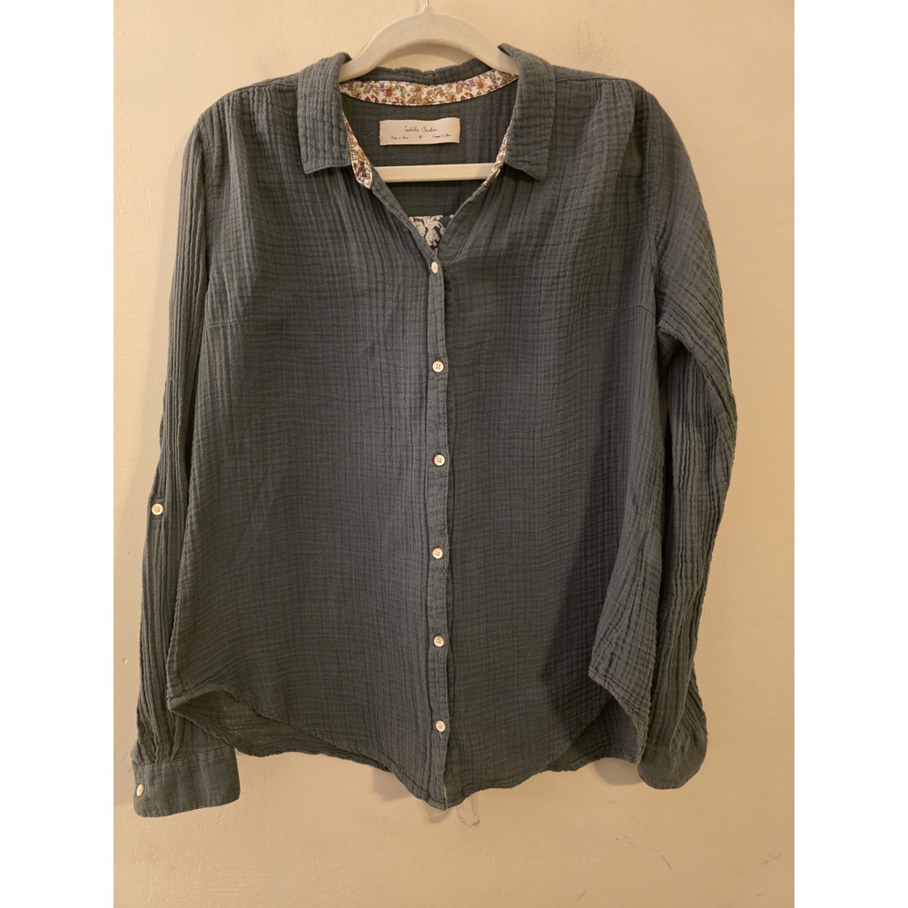 Anthropologie Isabella Sinclair M Atlay Gauzy Lace Back Long Sleeve Button Down